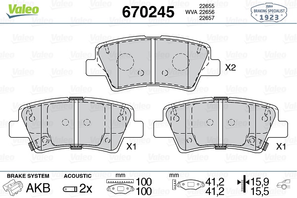 Image de Kit de plaquettes de frein, frein à disque - VALEO - 670245